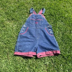 VINTAGE 90s BUM EQUIPMENT DENIM OVERALL SHORT CUFFED LEG STREETWEAR URBAN